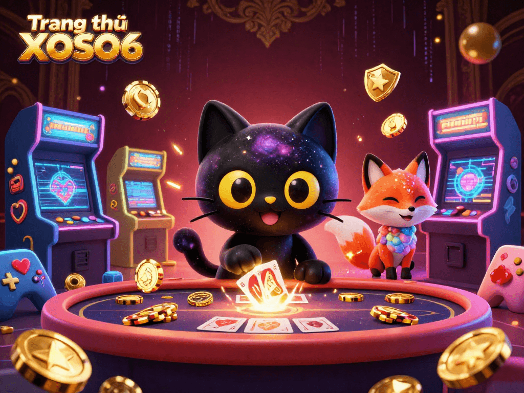 Experience excitement on the Trang chủ XOSO66 cosmic casino table with vibrant game elements and characters.