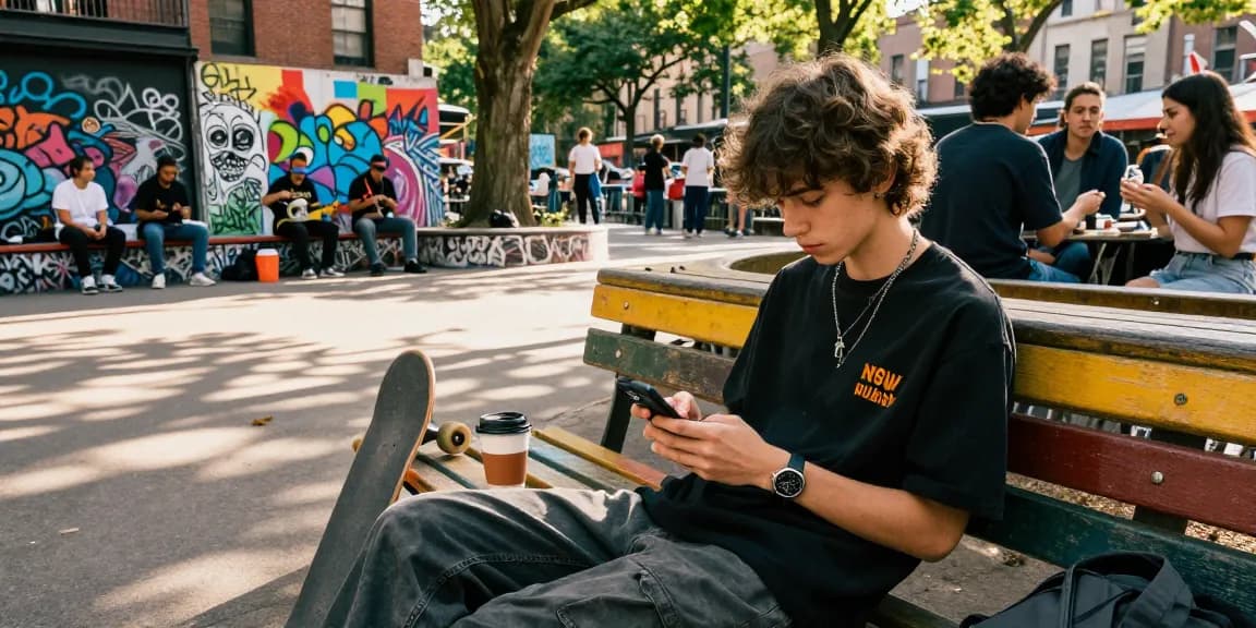 Young individual exploring NSFW content on smartphone in vibrant park
