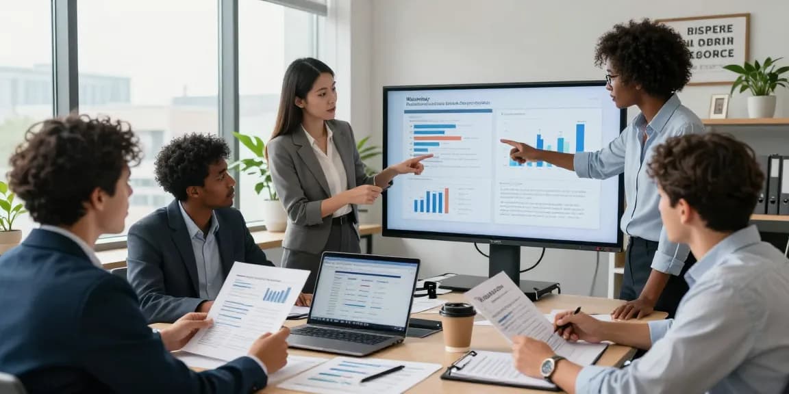 Team discussing worldpay merchant cash advance strategies in a modern office.