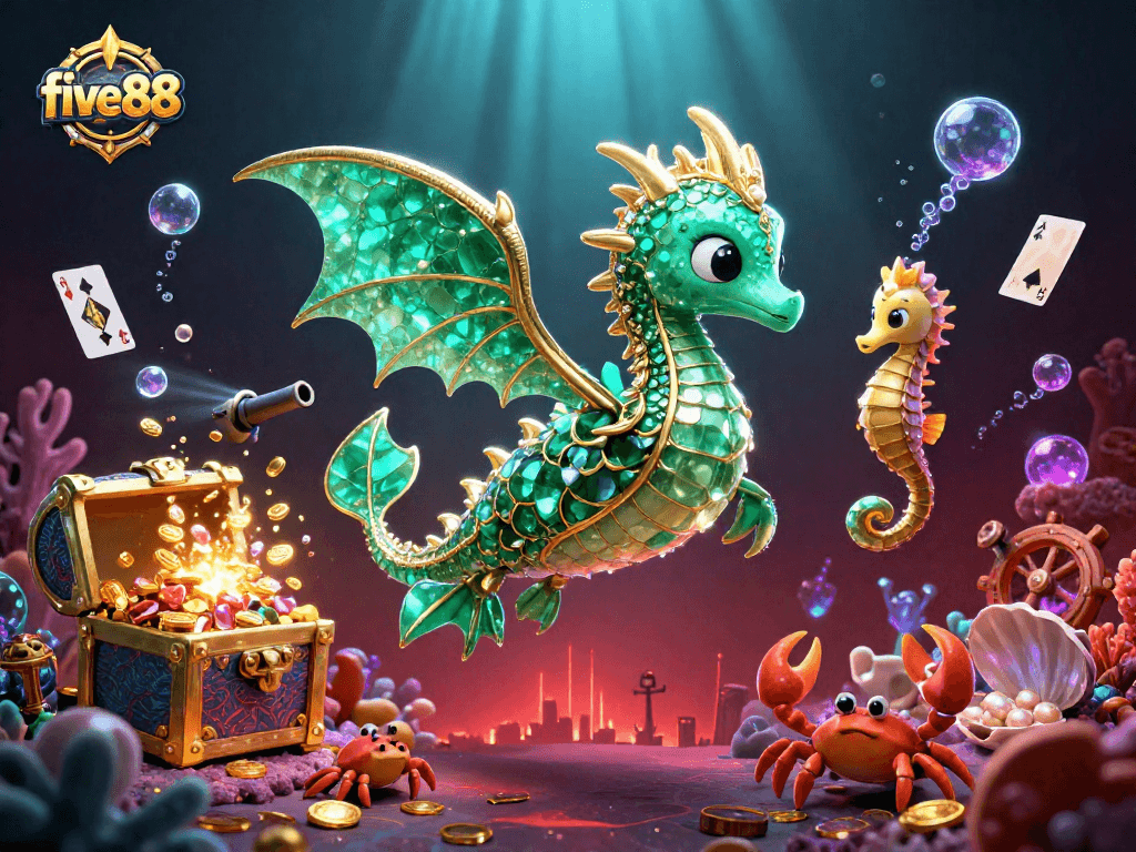 Experience five 88's thrilling casino adventure with a magical sea dragon and treasure bursting with gems.