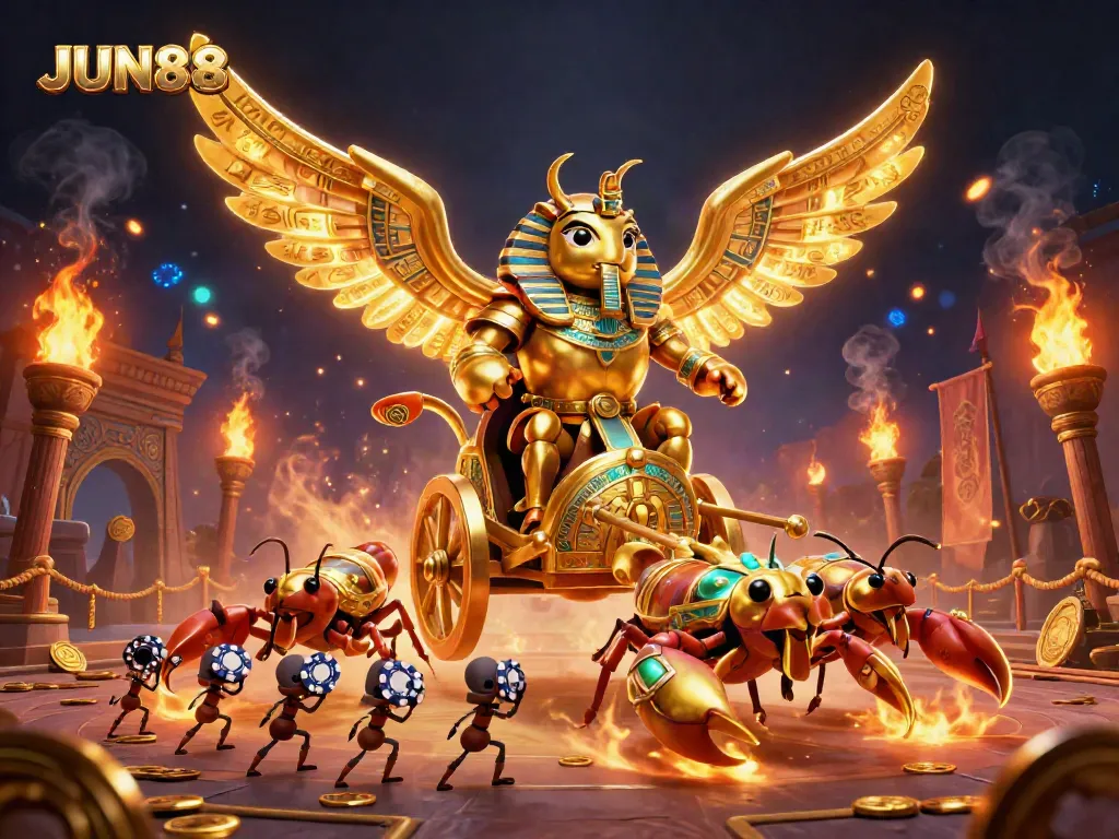 Engage in thrilling gameplay at JUN88 with a dynamic 3D scene featuring exciting casino elements.