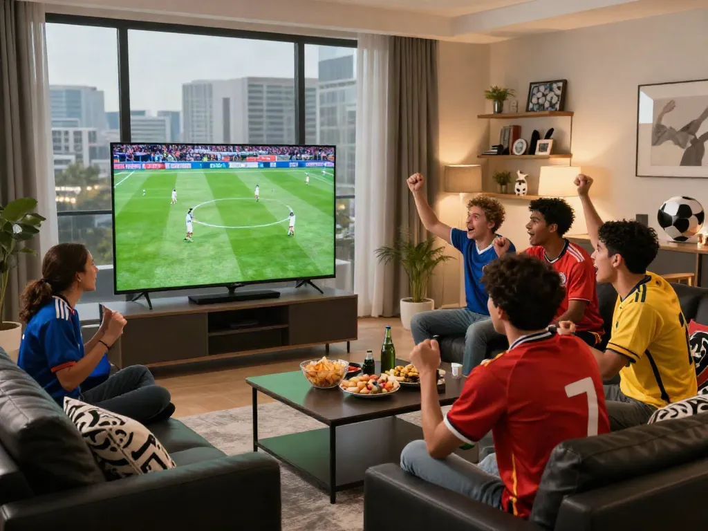 Fans enjoying a live football match on Gavangtv in a modern setting.
