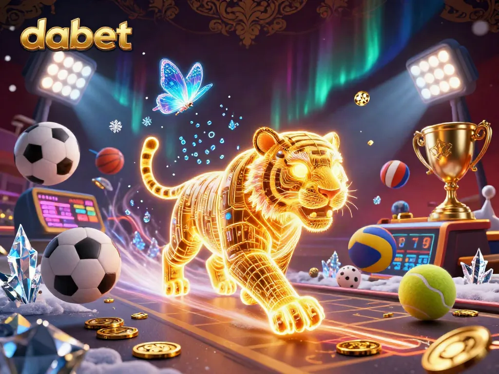 Dabet brings thrilling casino energy with vibrant golden tiger and dynamic sports betting elements.