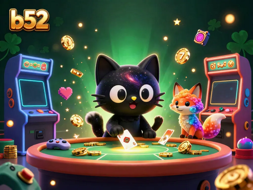 Experience thrilling gameplay in the B52 casino realm with a cosmic black hole cat and vibrant game elements.