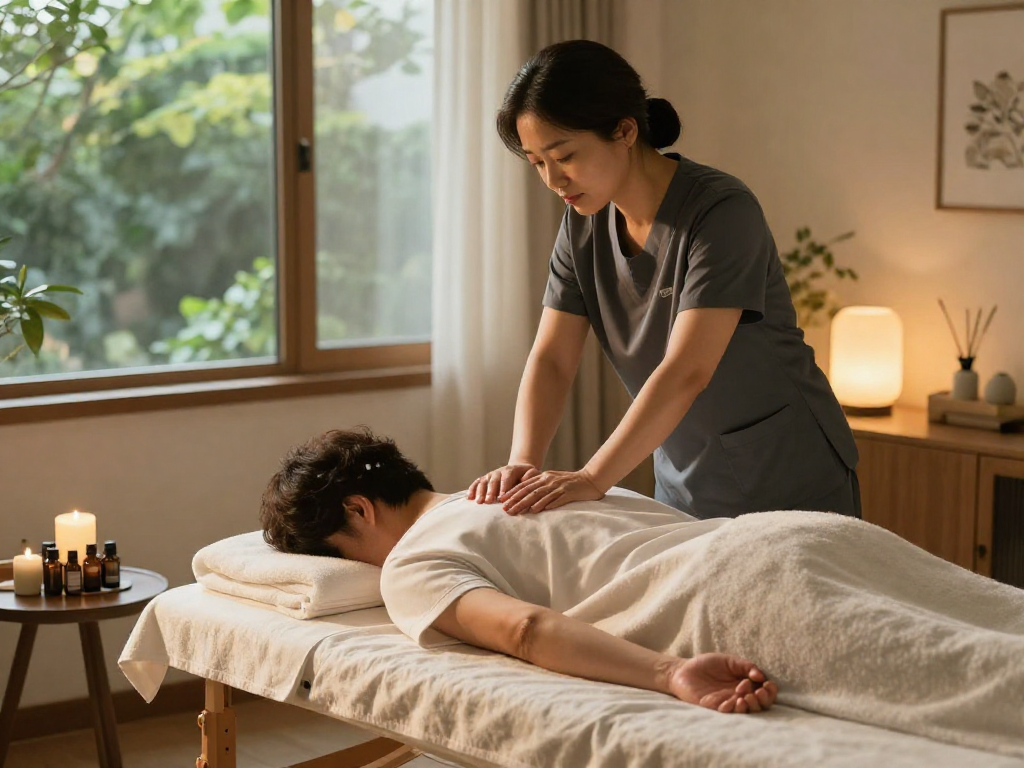 Experience premium 판교출장마사지 in a relaxing home setting with a professional therapist, creating a tranquil atmosphere.