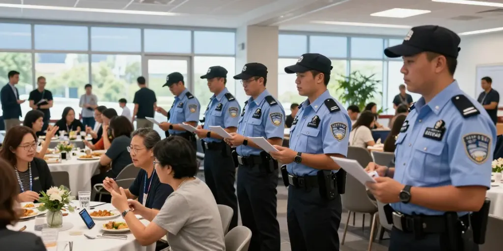 Trusted security solutions by professional personnel at a corporate event, ensuring safety.