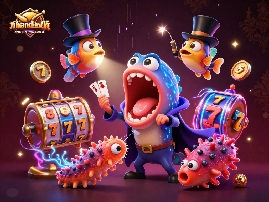 Experience thrilling card tricks with nhandinhkeonhacai's magical underwater casino scene featuring vibrant slot reels.