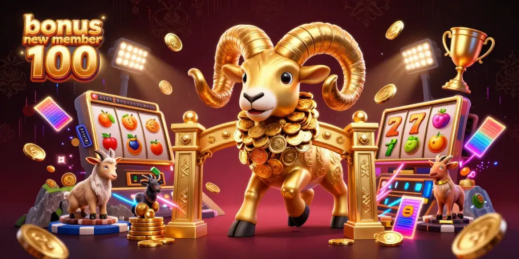 Experience the excitement of the bonus new member 100 at this dynamic slot game illustration with vibrant elements.