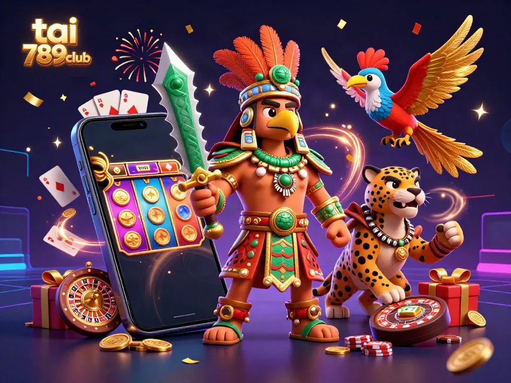 Experience the thrill of tai 789club with vibrant slot games and celebratory elements in a dynamic 3D casino scene.
