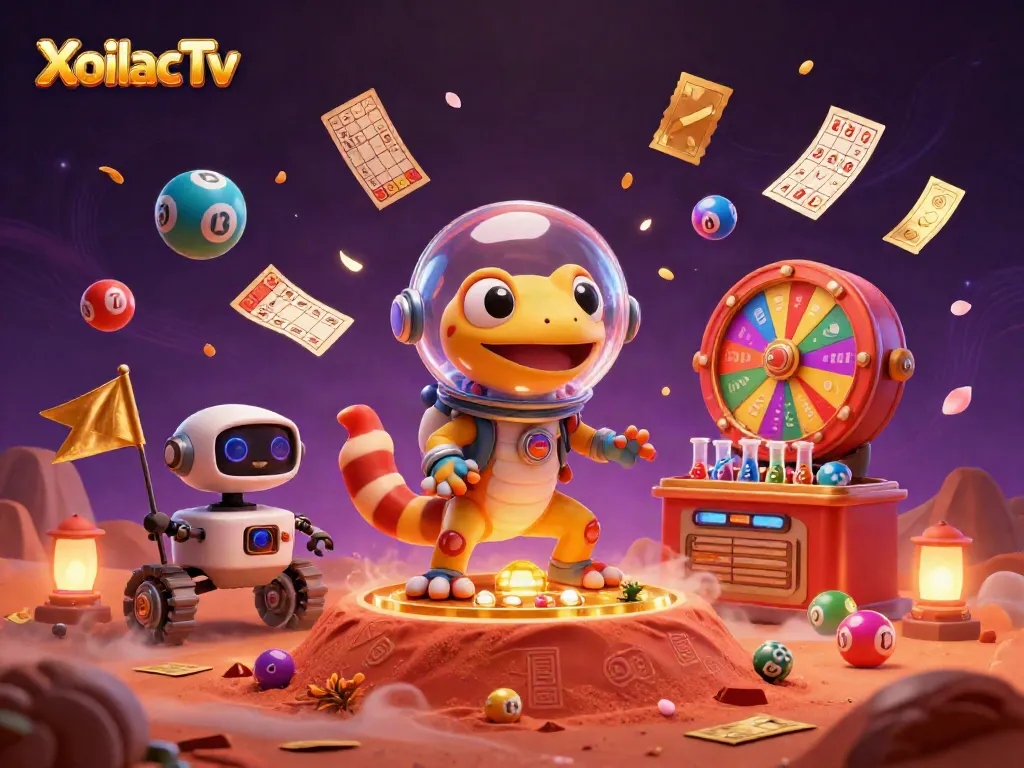 XoilacTv showcases a vibrant Martian casino adventure with colorful gambling elements and dynamic characters.