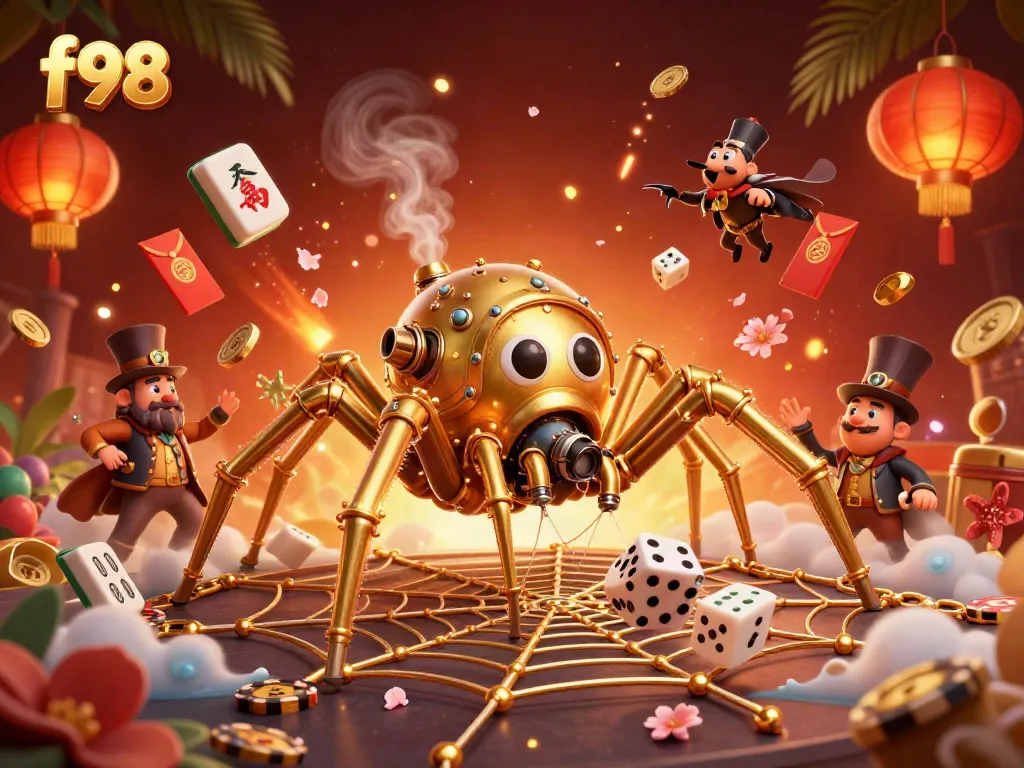 Engage with the ultimate f98 casino experience featuring steampunk elements and vibrant game motifs.