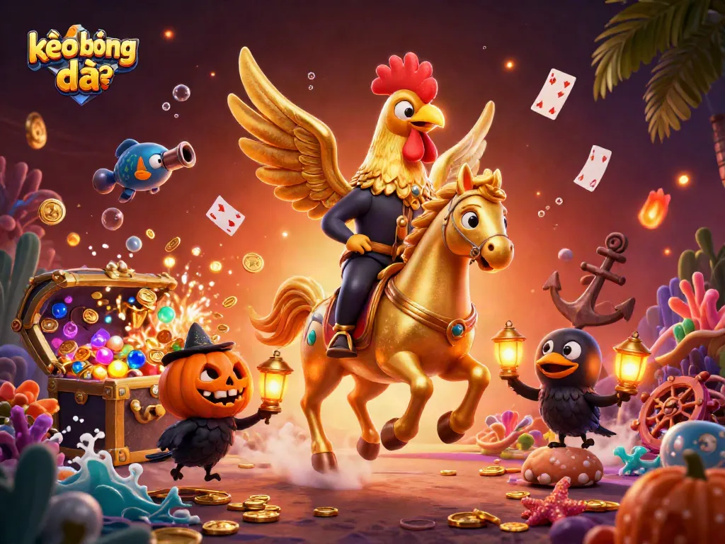 Explore kèo bóng đá excitement in a vibrant midnight casino scene featuring unique characters and dynamic elements.