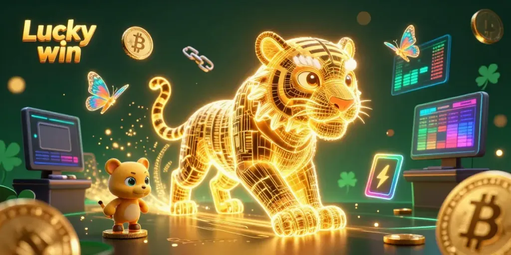 Experience thrilling gaming at Lucky win with captivating neon visuals and immersive casino elements.