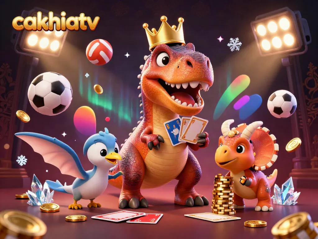 Cakhiatv features a T-Rex with cards and a triceratops with chips, capturing the excitement of sports betting.