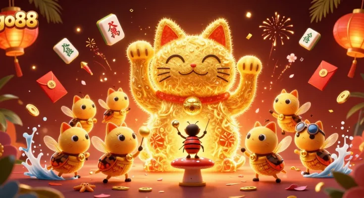 Engage with go88's thrilling games in a vibrant casino illustration featuring animated symbols.