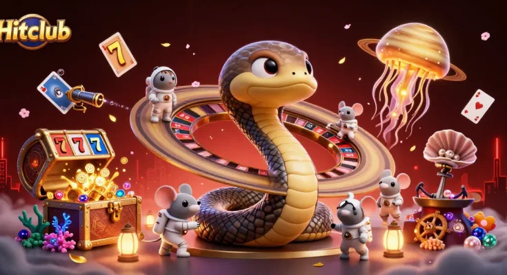 Experience Hitclub's vibrant casino world with astronaut mice betting on roulette rings.