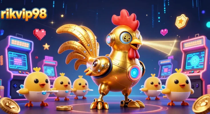Play games and win big at rikvip98 with vibrant casino-themed 3D art showcasing exciting gaming elements.