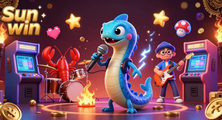 Engage with Sun win at this vibrant underwater casino scene featuring dynamic characters showcasing gaming excitement.
