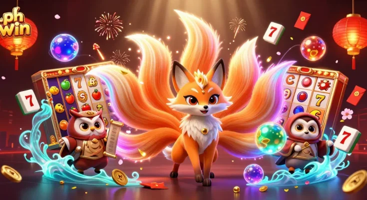 Experience the excitement of ph win with a vibrant 3D illustration of games and festive elements.