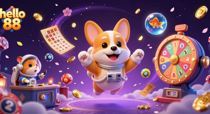 Experience thrilling gameplay with hello 88 as colorful lottery balls bounce amid a vibrant casino scene.