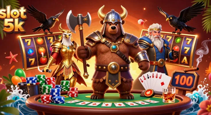 Experience thrilling slot 5k action with vibrant characters and spectacular game elements in this captivating illustration.