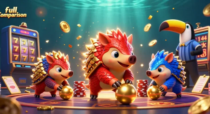 Engage with the exciting full comparison of rival pangolins in a lively casino scene showcasing golden elements.