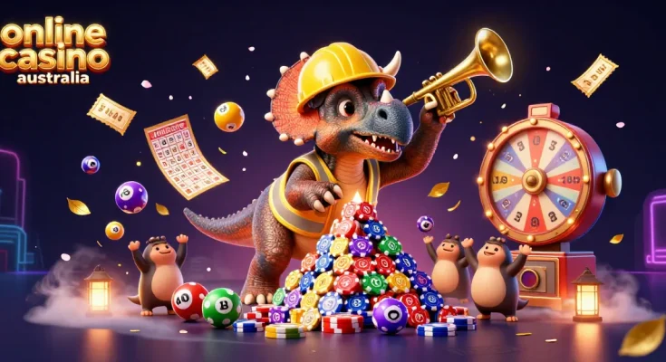 Engage in exciting games at the online casino Australia with this vibrant illustration of triceratops and more.