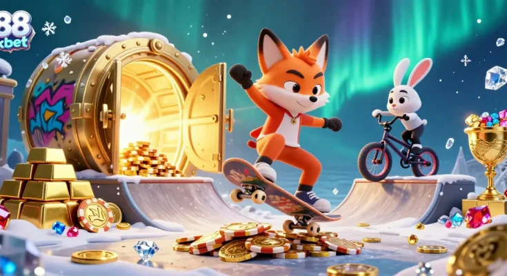 Engage with the thrilling 88 kbet action featuring a fox and rabbit in a vibrant casino scene.